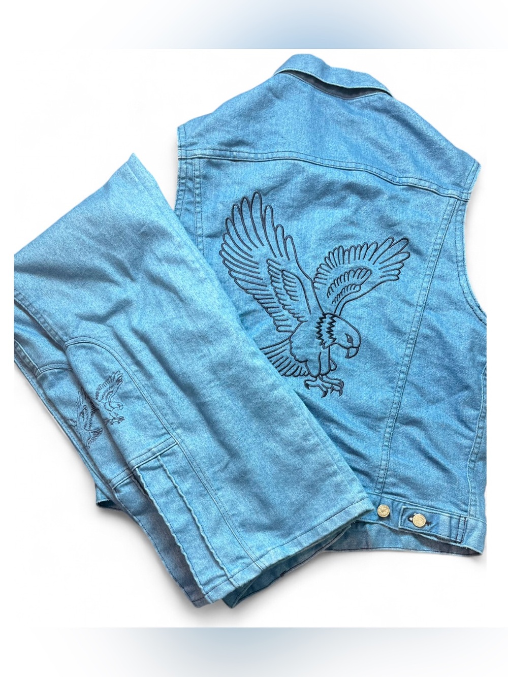Vintage Denim Bald Eagle Vest/Pants Set Made In USA (SEE MEASUREMENTS)
